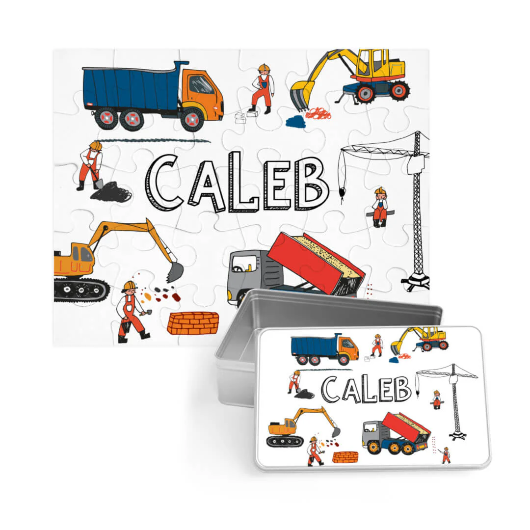 Kids Personalized 30 Piece Puzzle | Construction Trucks