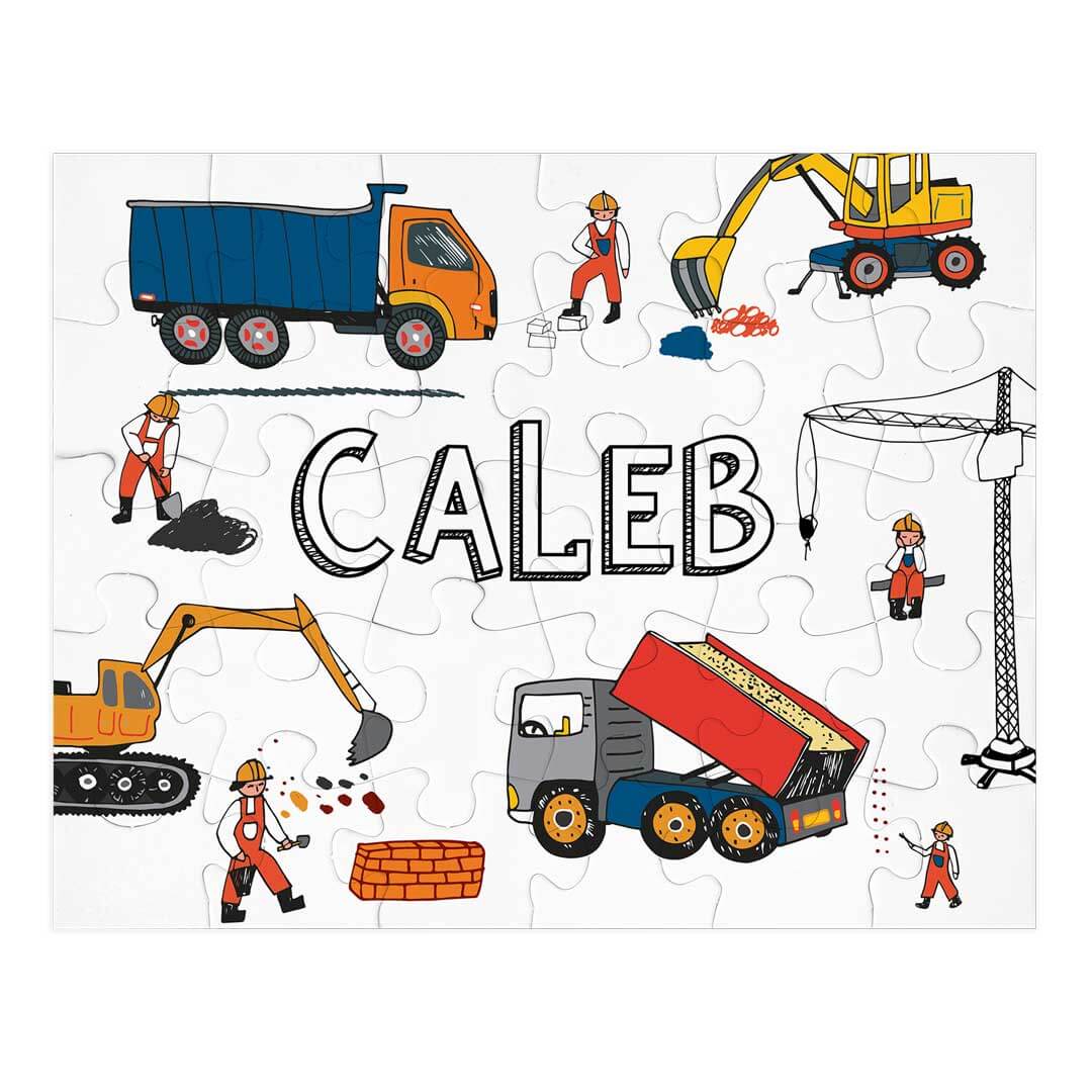 Kids Personalized 30 Piece Puzzle | Construction Trucks