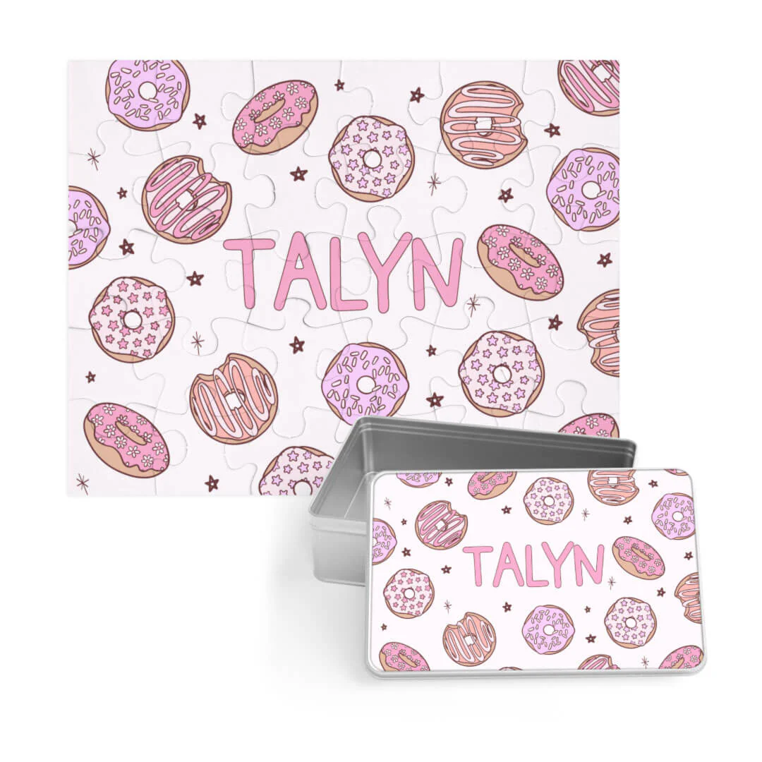 Kids Personalized 30 Piece Puzzle | Donut Shop Pink