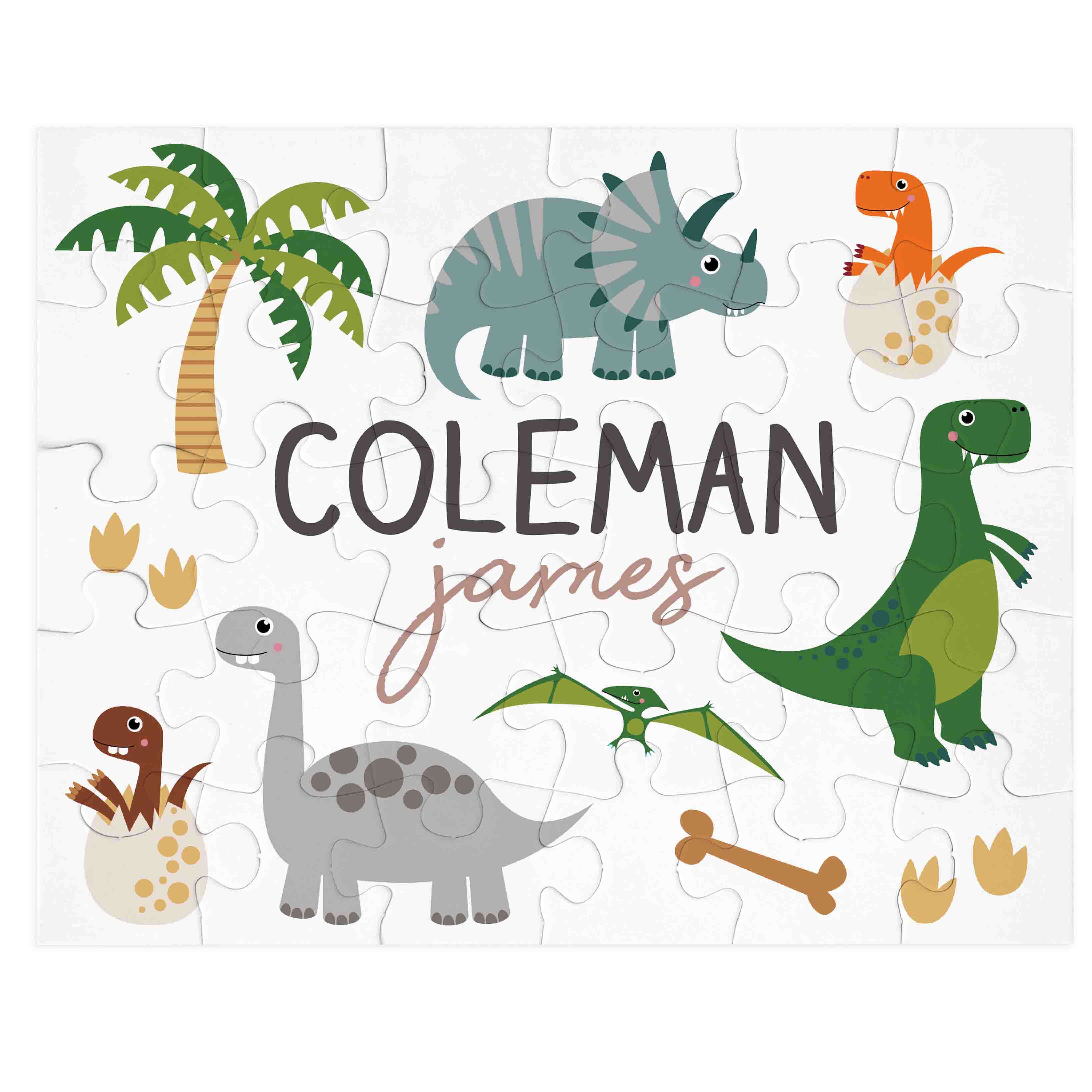 Kids Personalized 30 Piece Puzzle | Neutral Happy Dinos