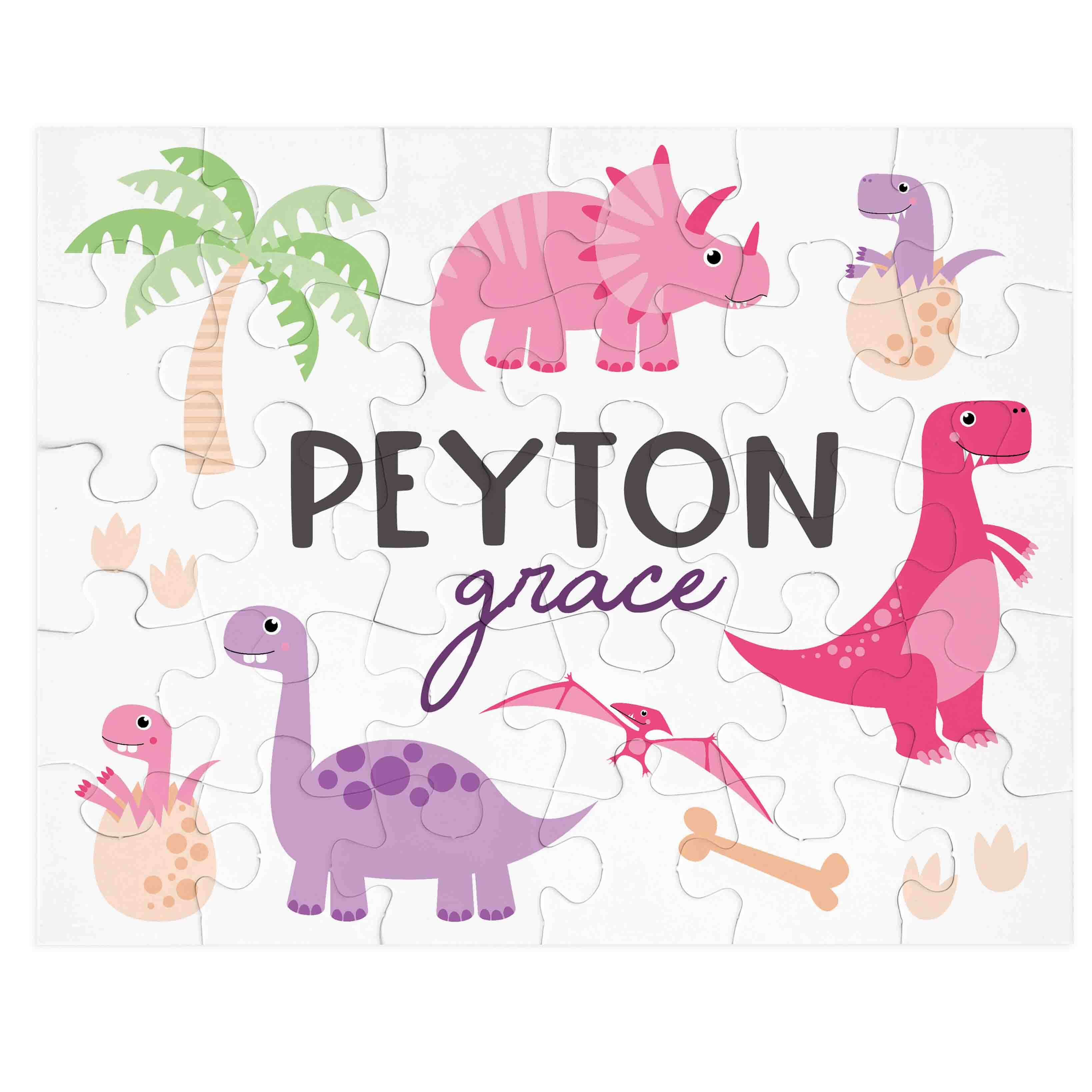 Kids Personalized 30 Piece Puzzle | Pink Happy Dinos