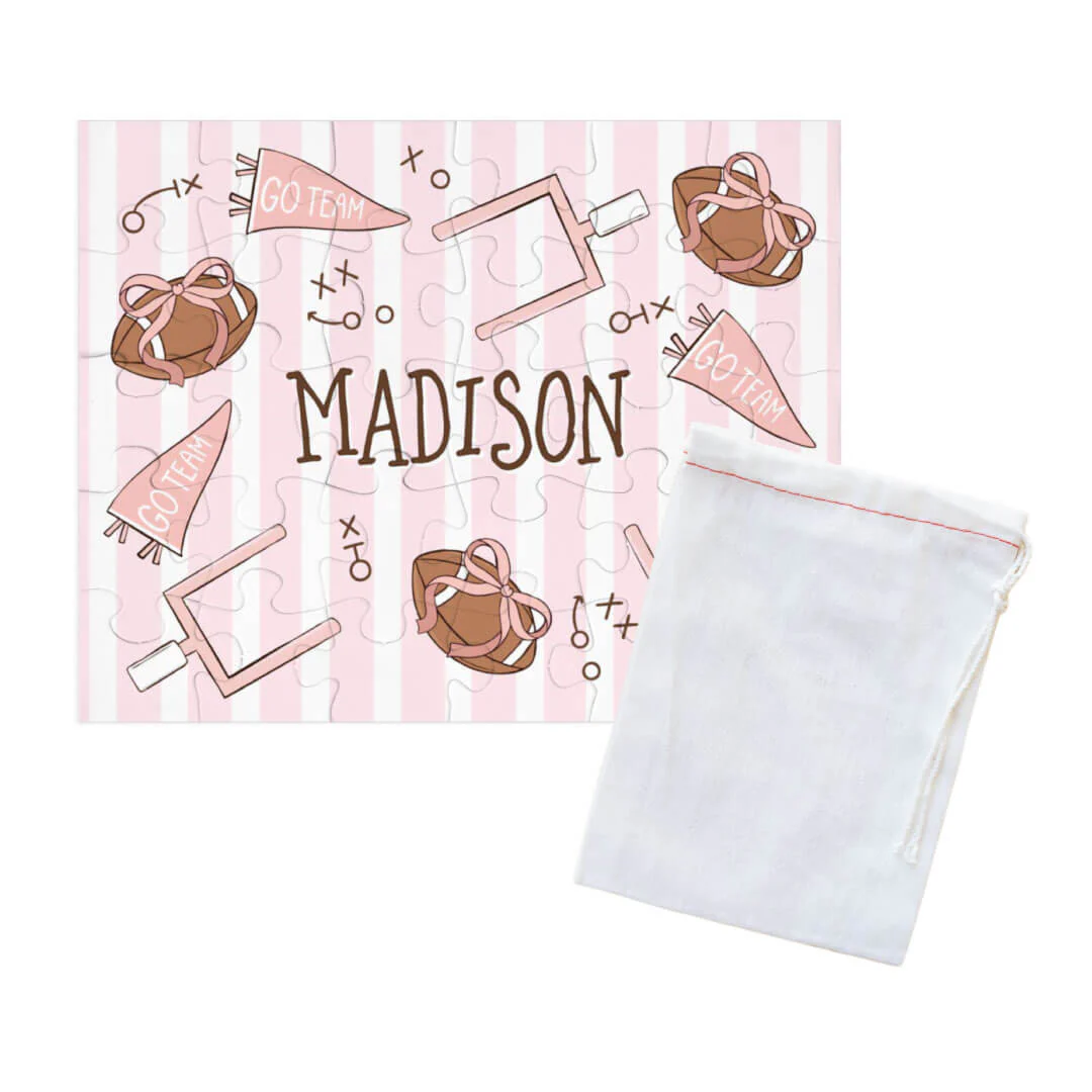 Kids Personalized 30 Piece Puzzle | Tiny Touchdowns Pink