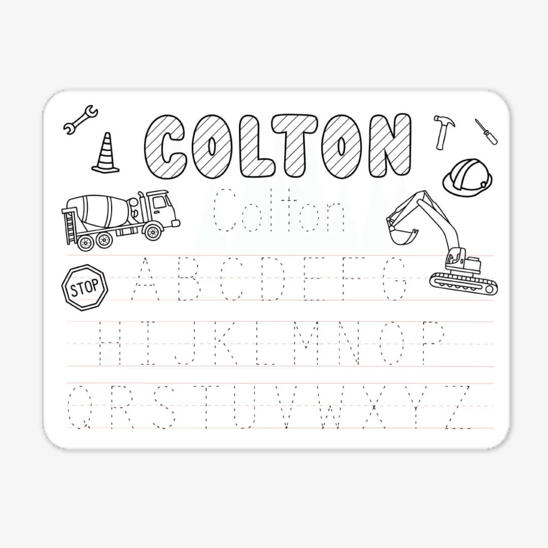 Kids Personalized Whiteboard | Construction Zone