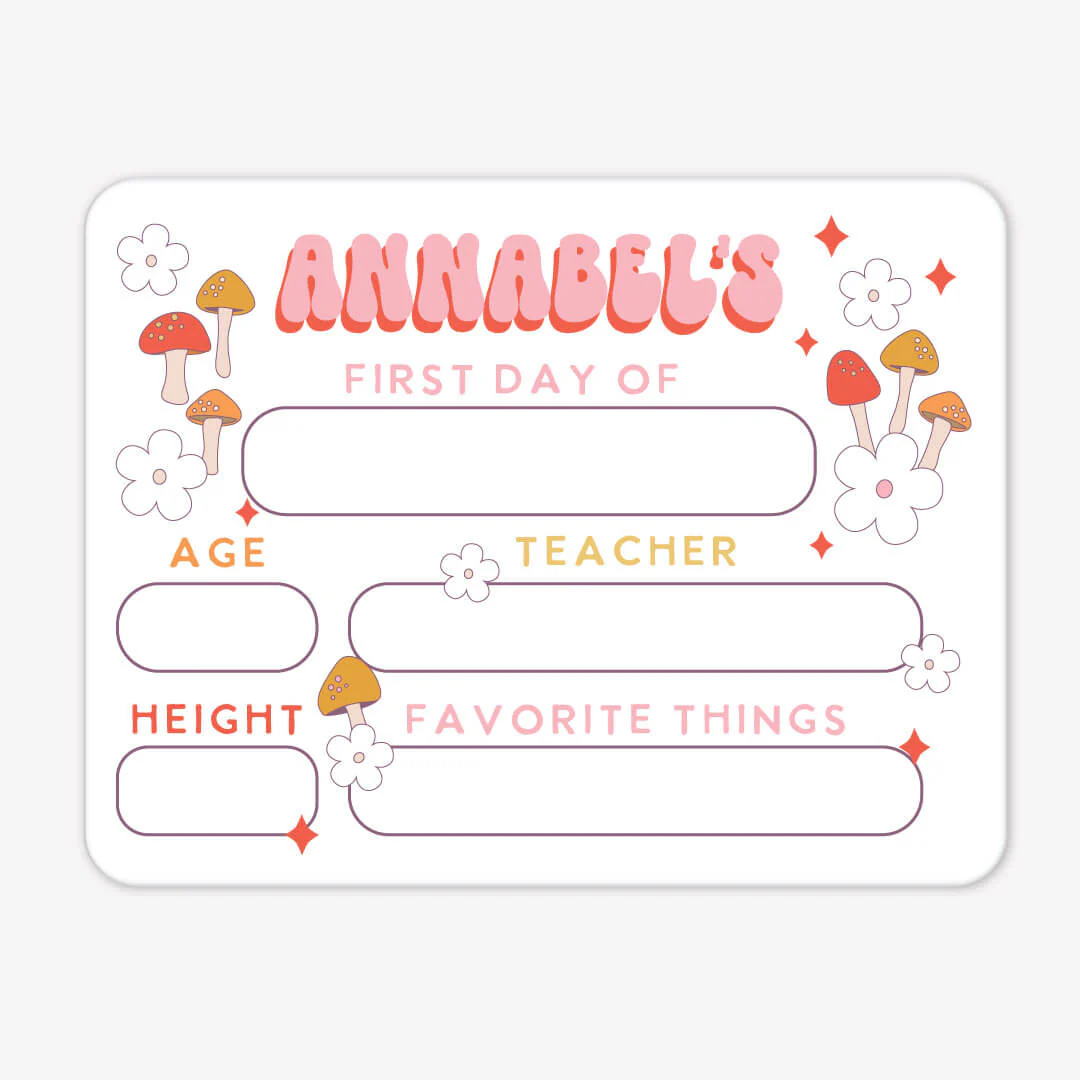 Kids Personalized Whiteboard | First Day Of - Retro Mushroom