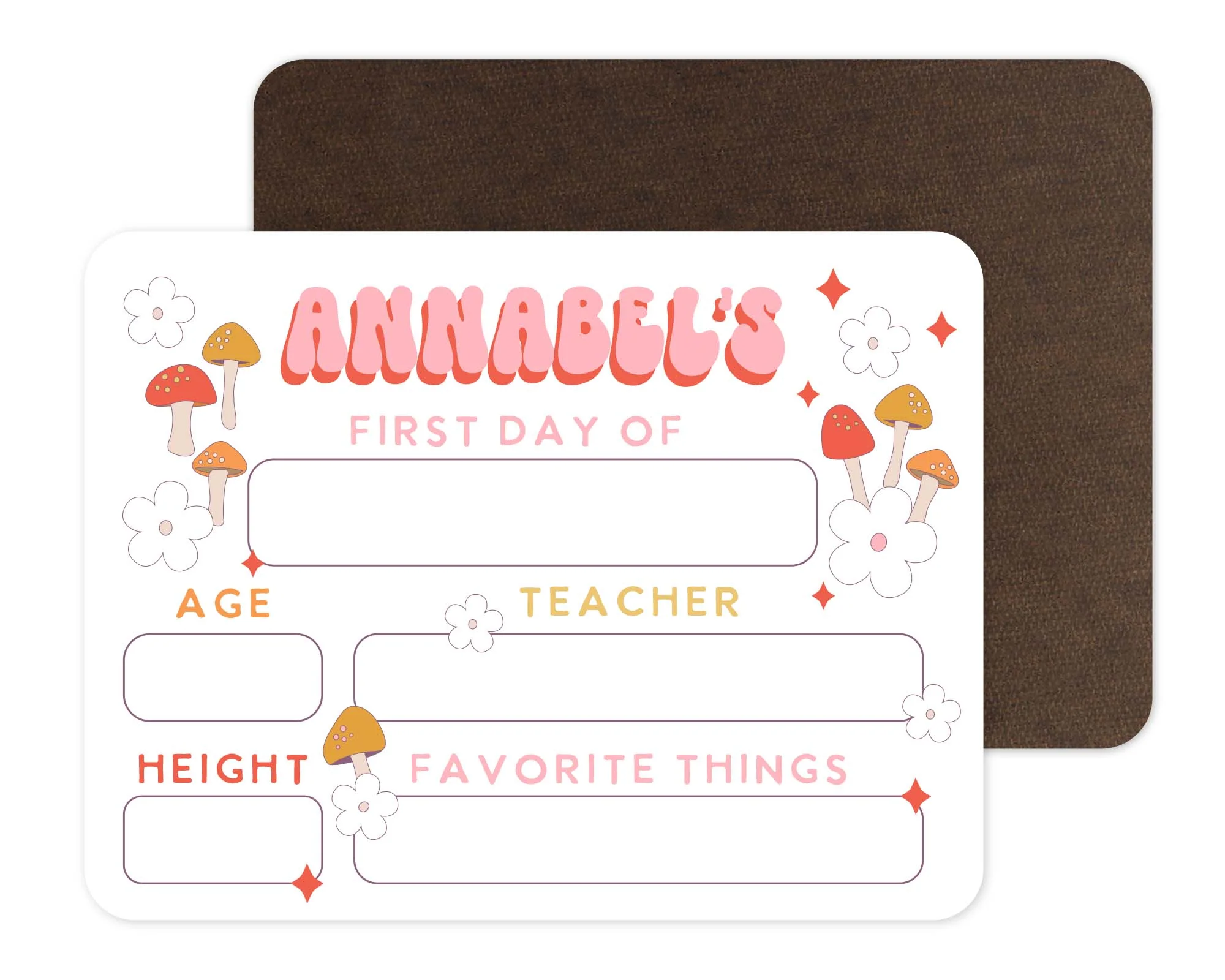 Kids Personalized Whiteboard | First Day Of - Retro Mushroom
