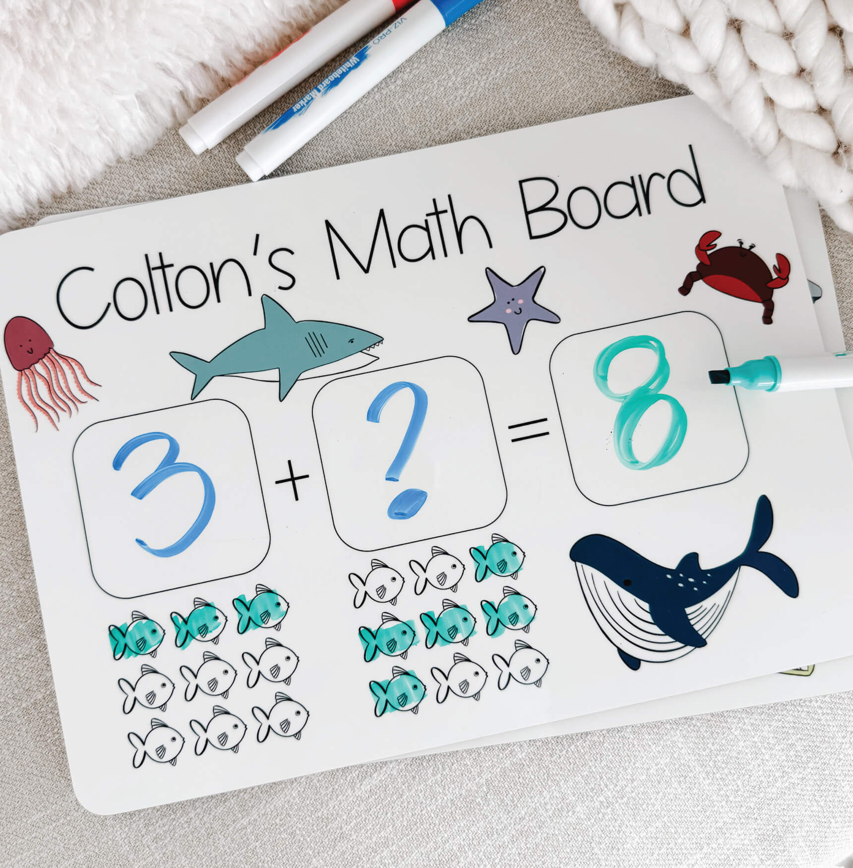 Kids Personalized Whiteboard | Under The Sea Math