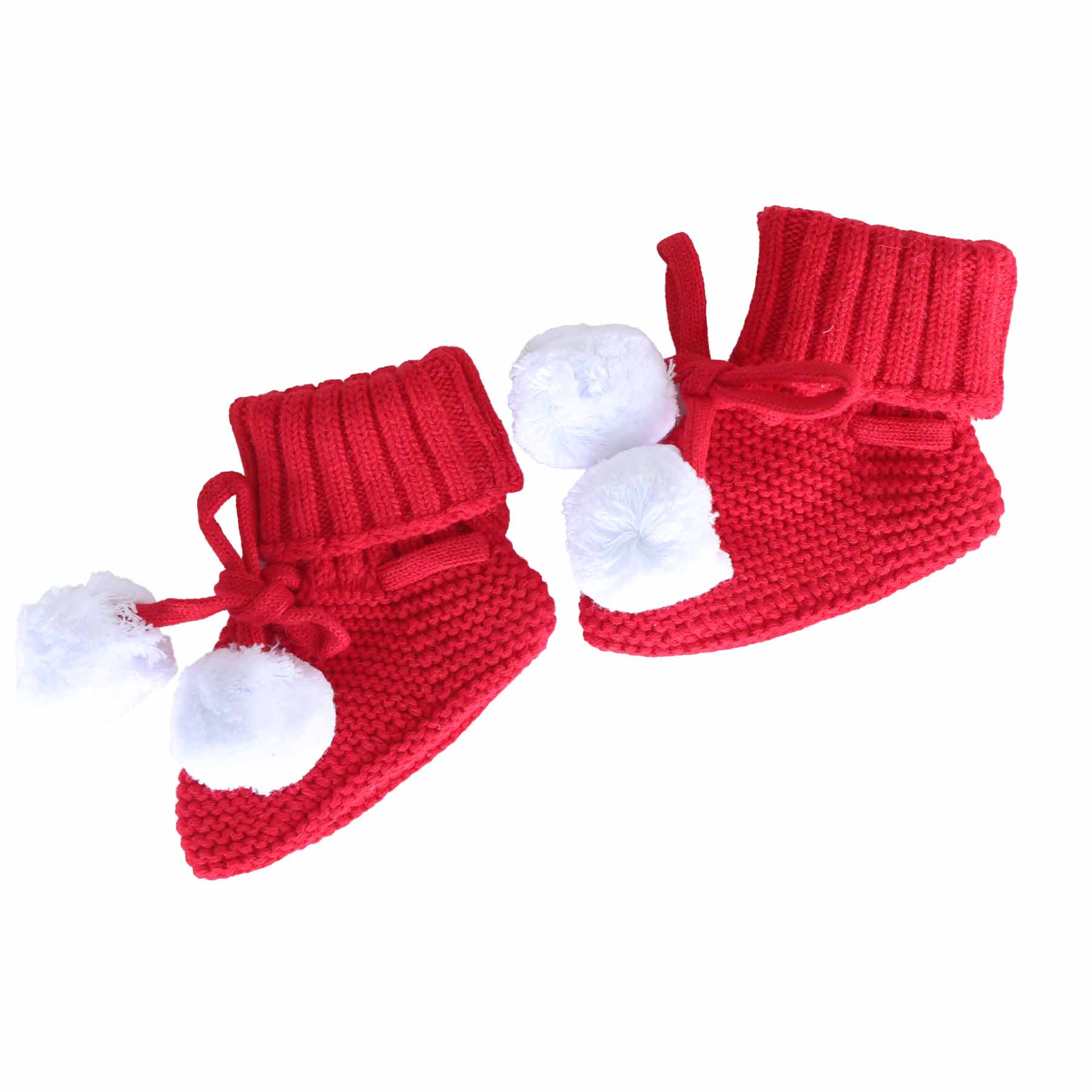 Knit Pom Pom Baby Booties | Red