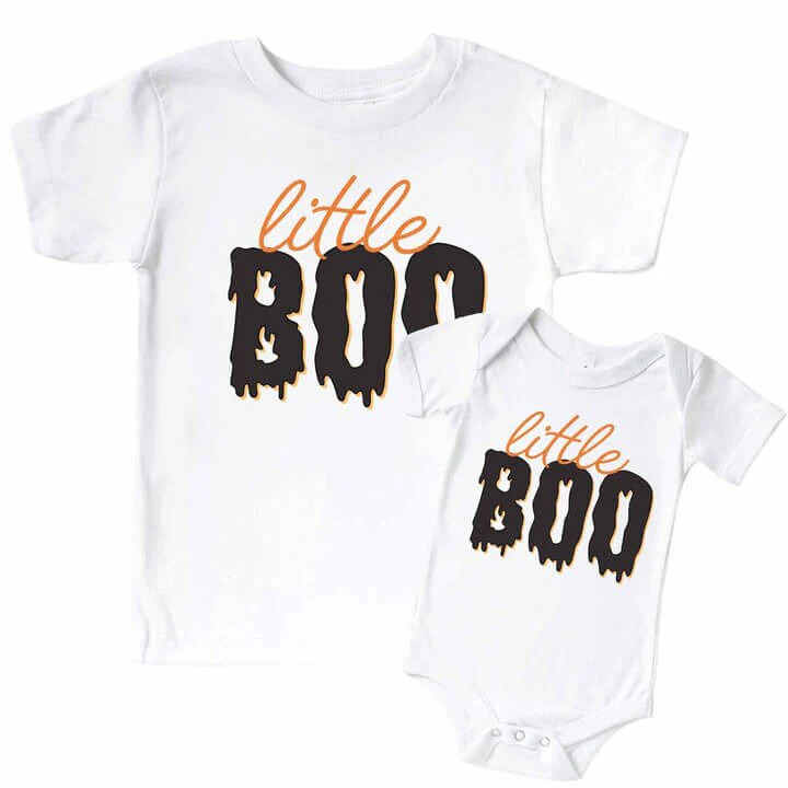 Little Boo Graphic Bodysuit & Kids Tee | White