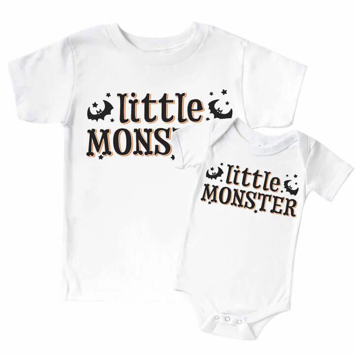 Little Monster Graphic Bodysuit & Kids Tee | White