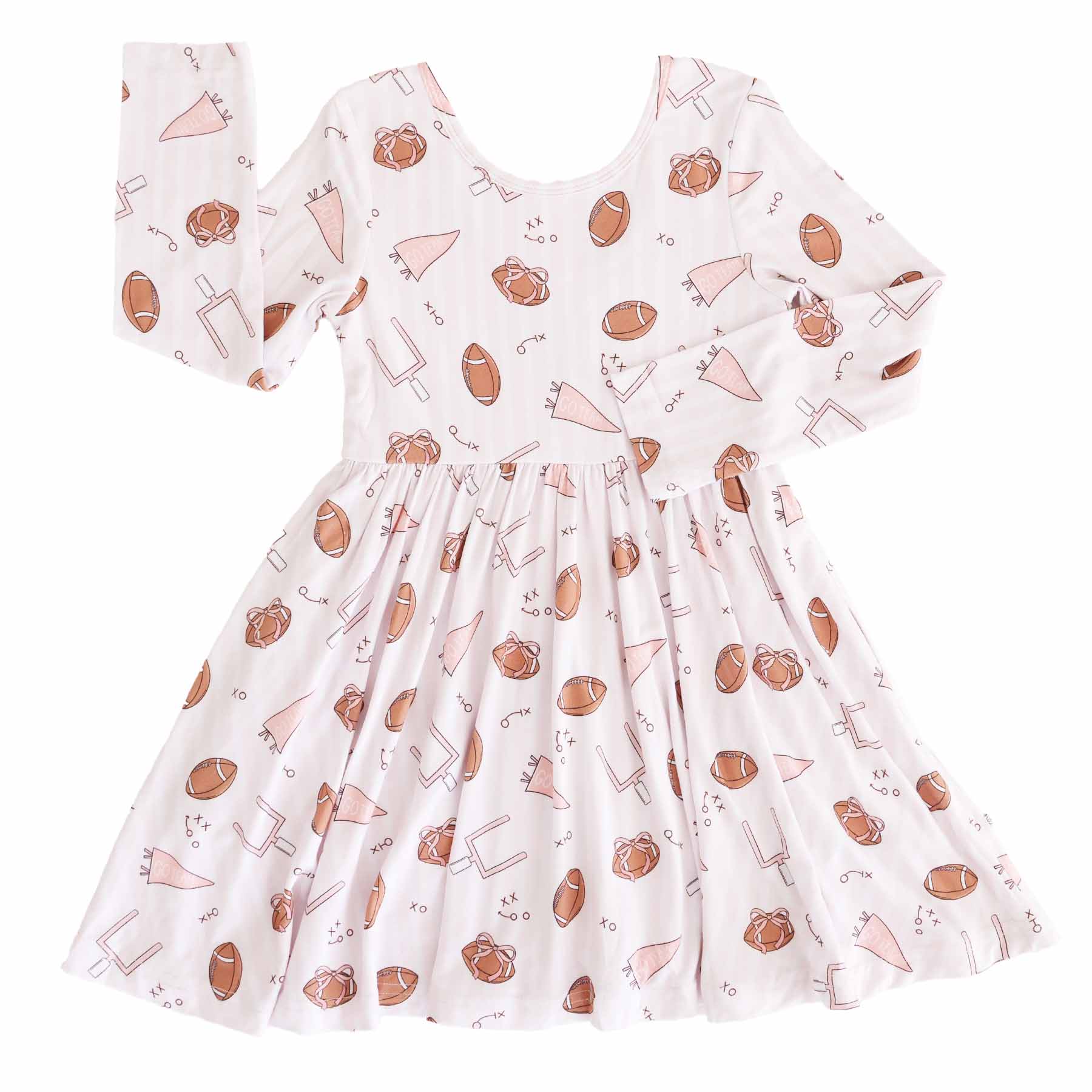 Long Sleeve Twirl Dress | Tiny Touchdowns Pink