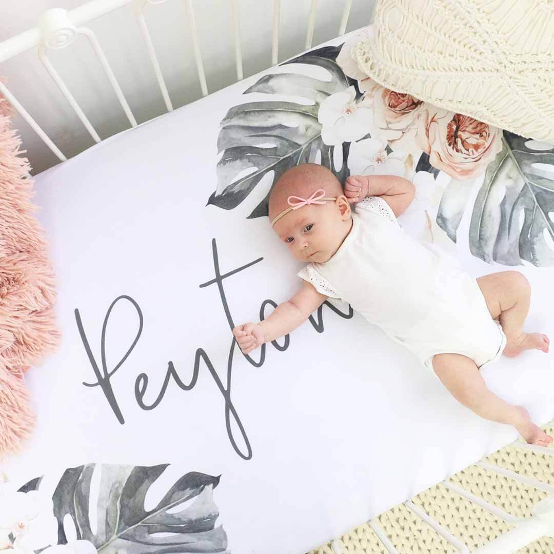 Lorelei's Boho Palm Personalized Crib Sheet
