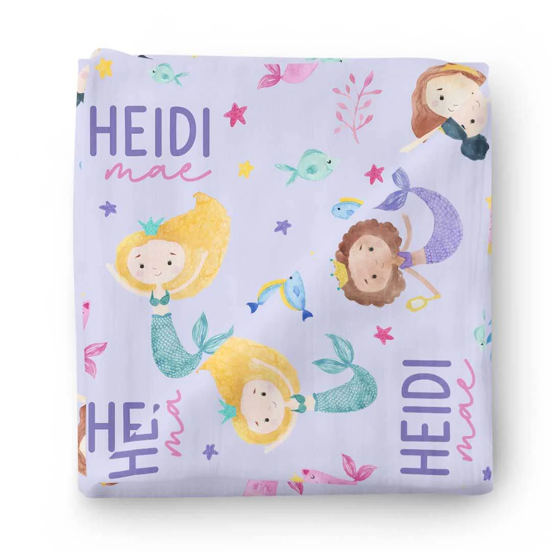 Mermaid Tales Personalized Baby Name Swaddle Blanket