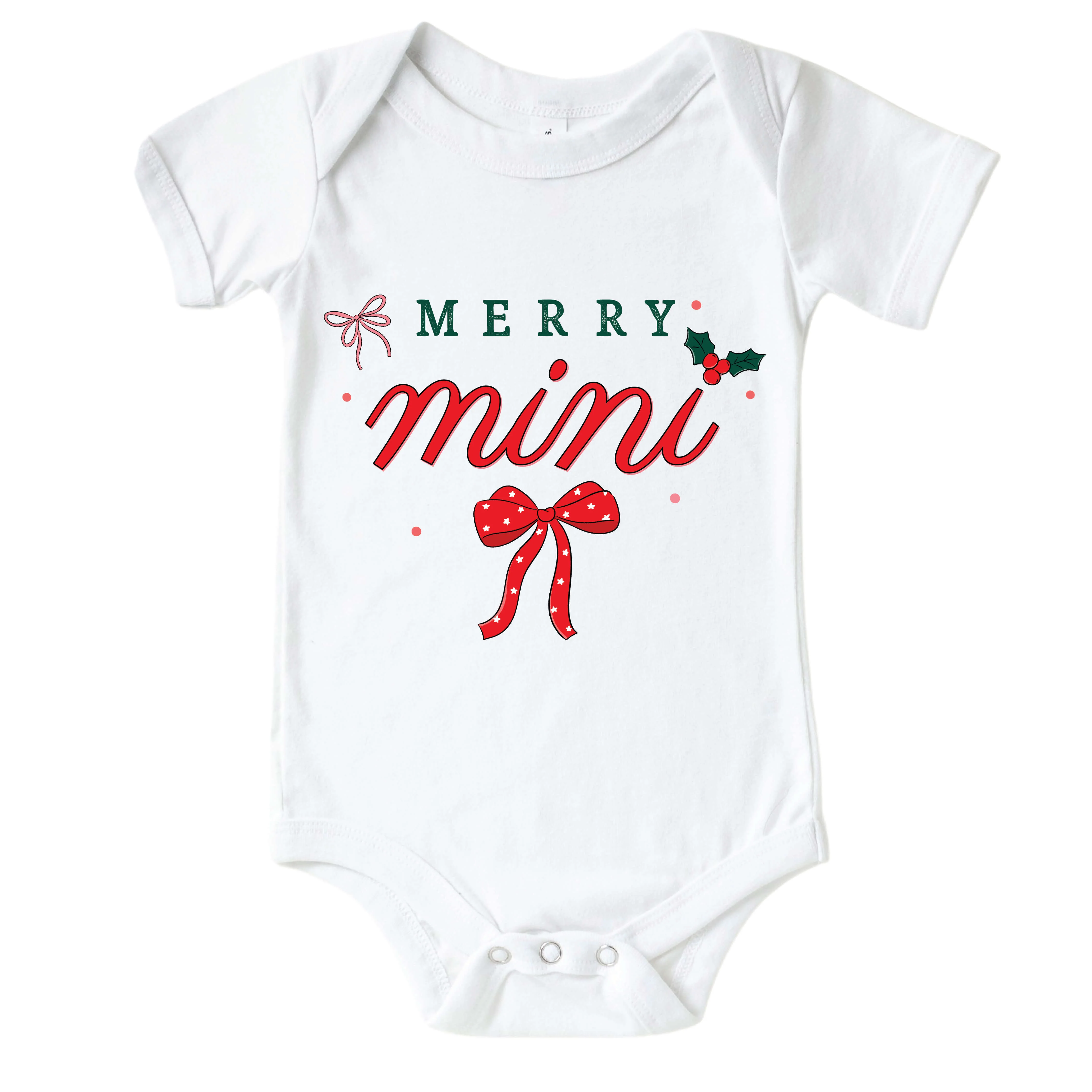 Merry Mini Bow Graphic Bodysuit & Kids Tee | White