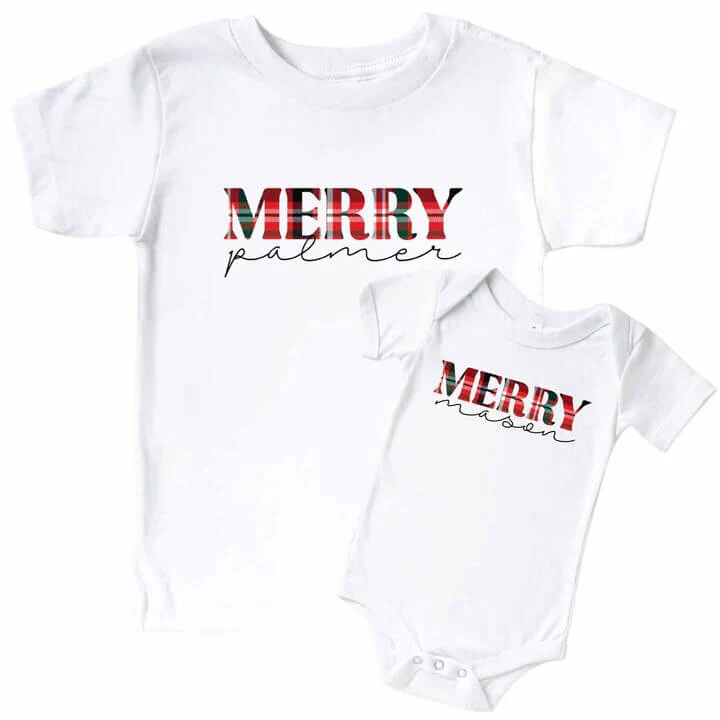 Merry Personalized Graphic Bodysuit & Kids Tee | White