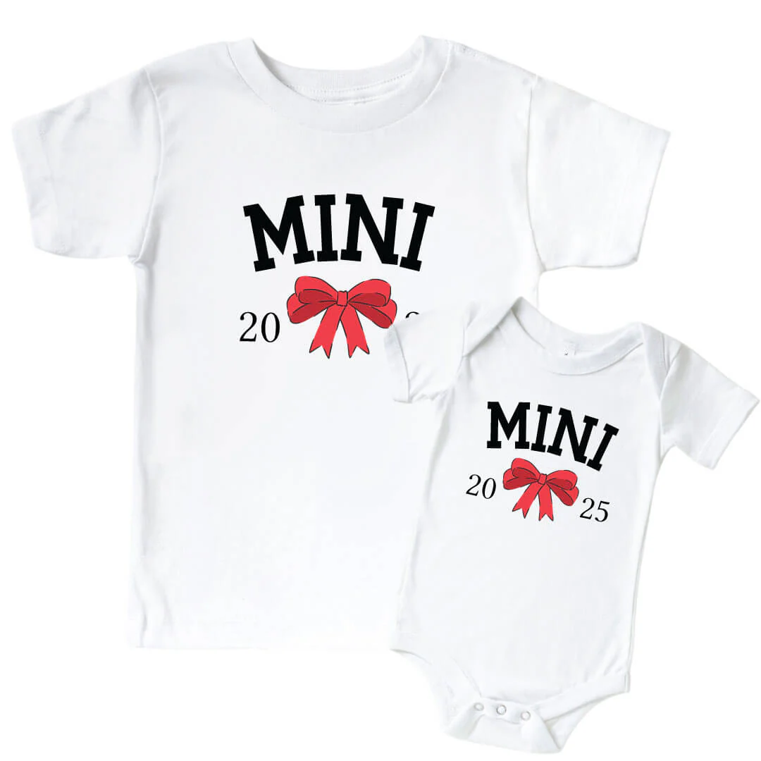 Mini Bow Graphic Bodysuit & Kids Tee | White