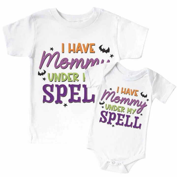 Mommy Under My Spell Graphic Bodysuit & Kids Tee | White