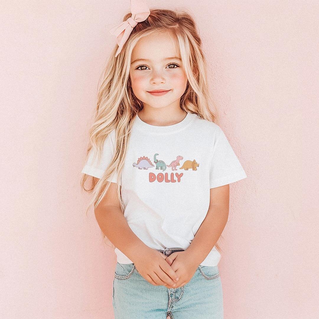 Personalized Dinos Kids Graphic Tee | White