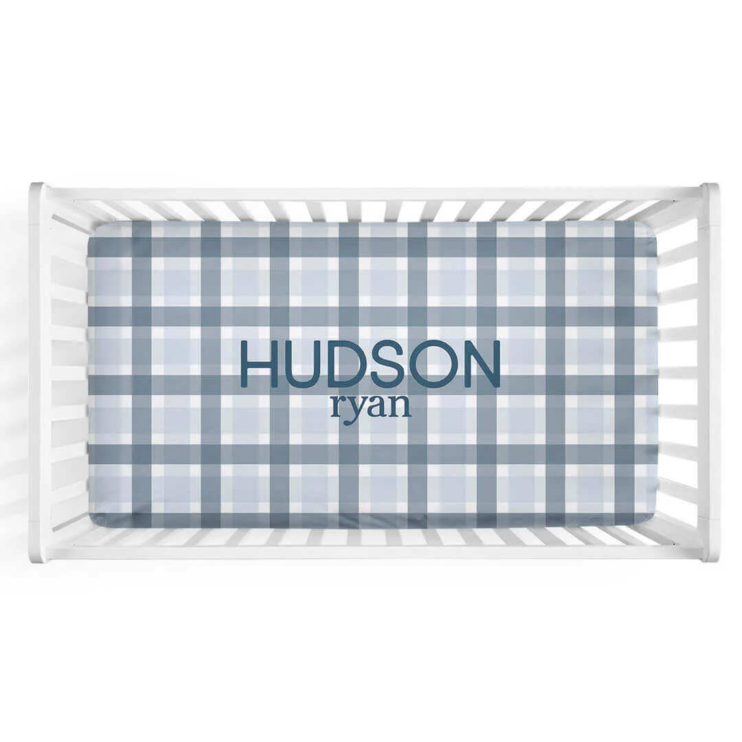 Paxton's Plaid Personalized Crib Sheet
