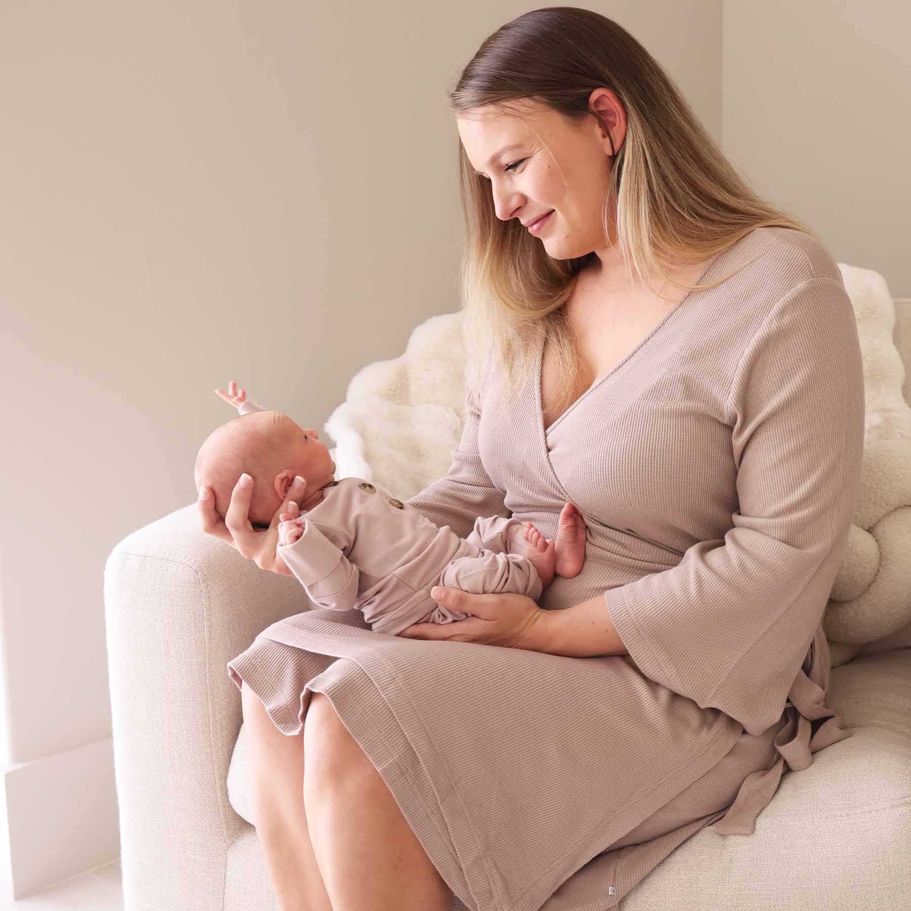 Mocha Bamboo Waffle Knit Maternity Robe