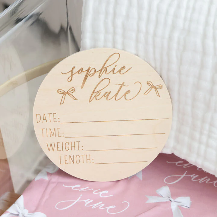 Personalized Birth Stats Wood Announcement | Bows
