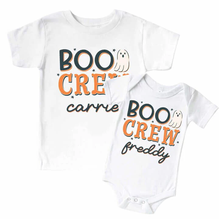 Personalized Boo Crew Graphic Bodysuit & Kids Tee | White