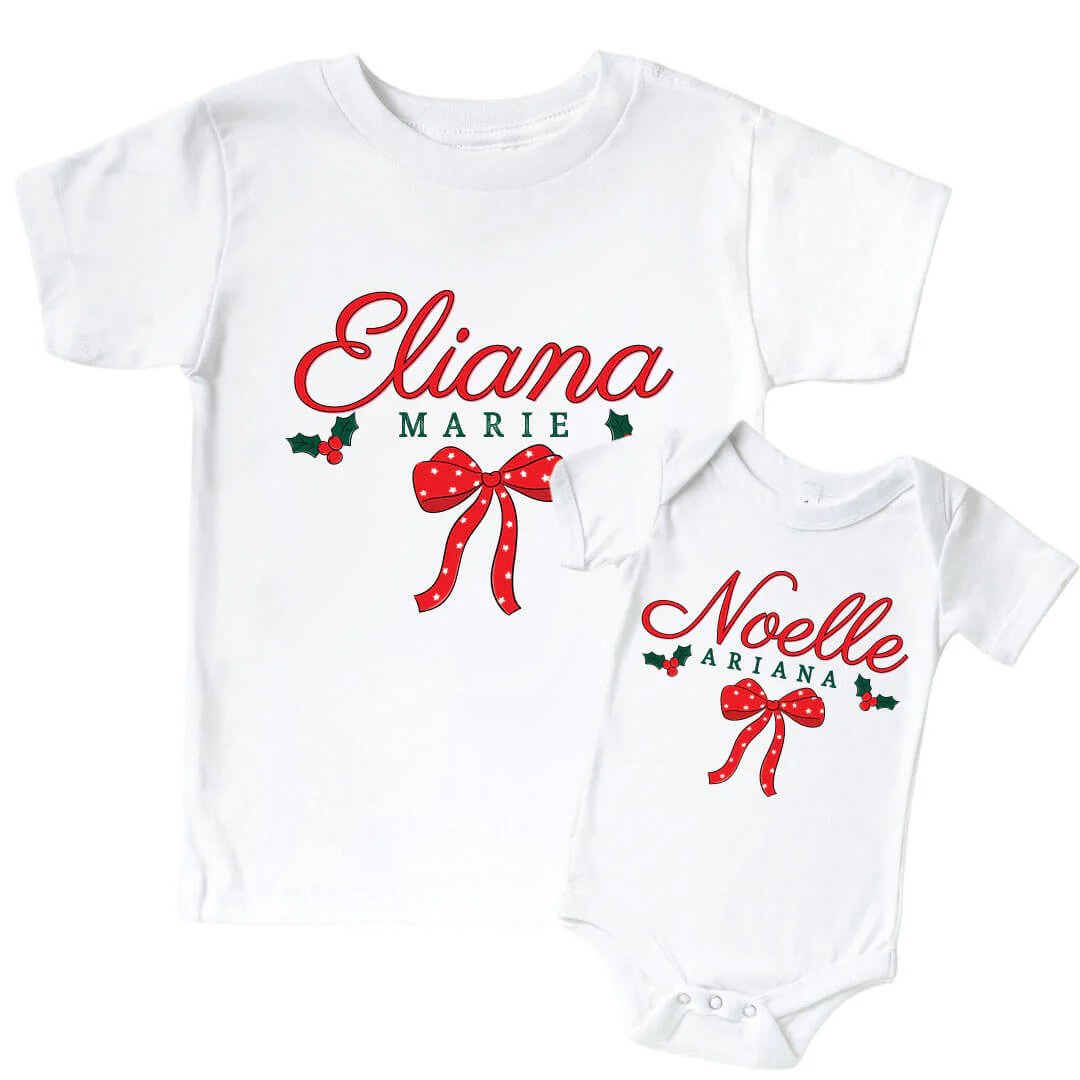 Personalized Bow What Fun Graphic Bodysuit & Kids Tee | White