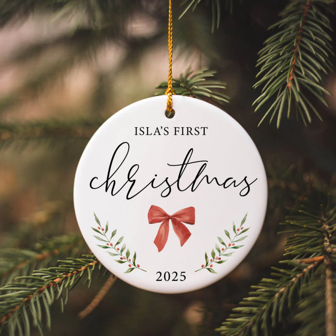 Personalized Ceramic Christmas Ornament | Bow