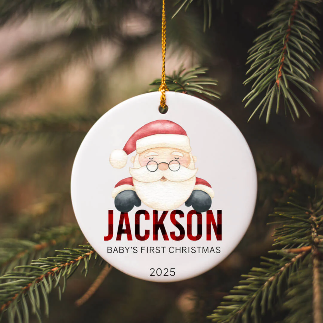 Personalized Ceramic Christmas Ornament | Plaid