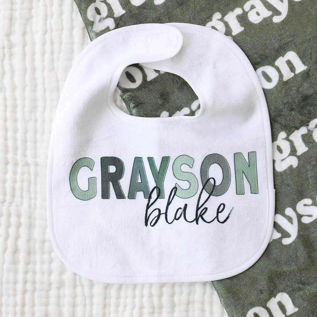Personalized Color Block Baby Name Bib | Gradient Greens