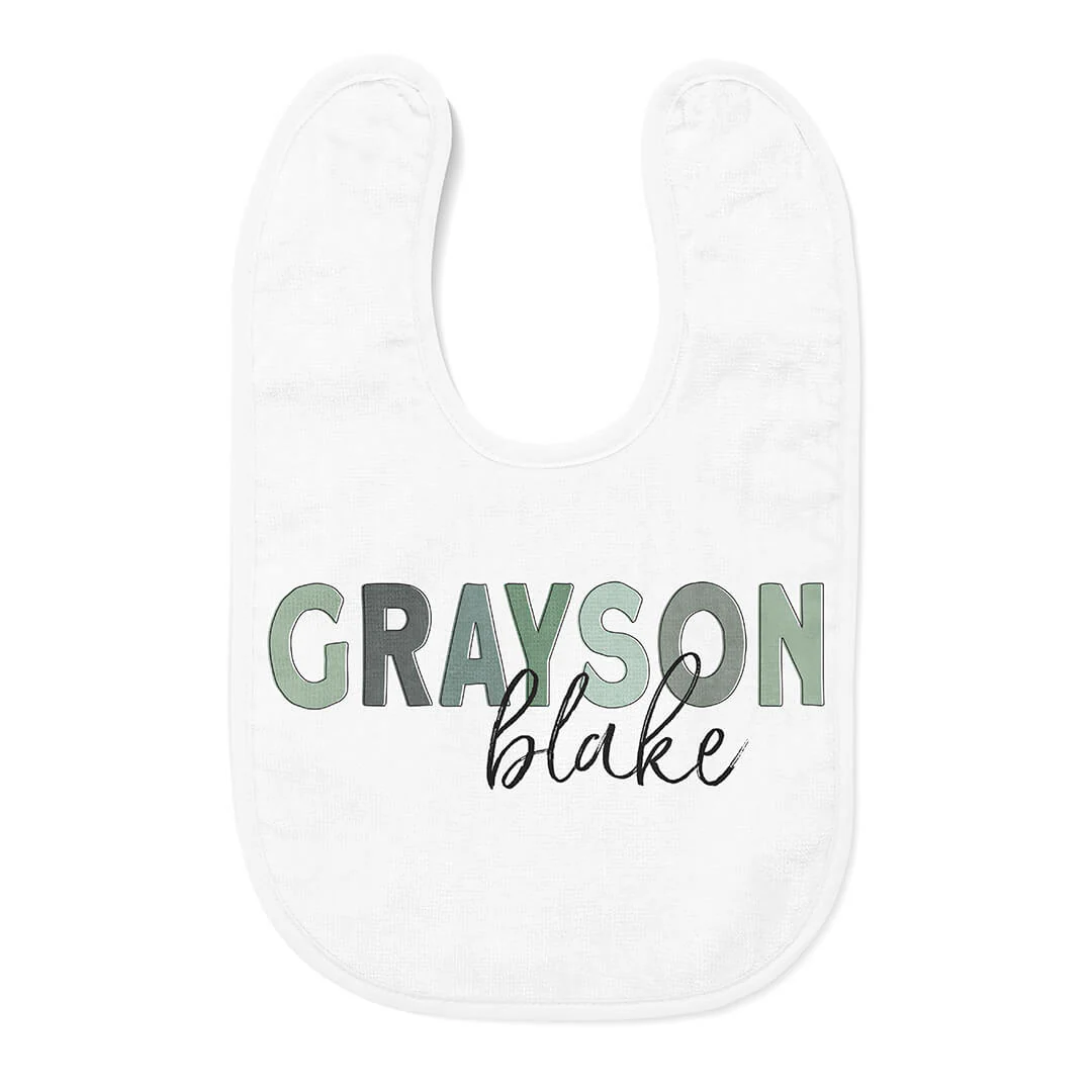 Personalized Color Block Baby Name Bib | Gradient Greens