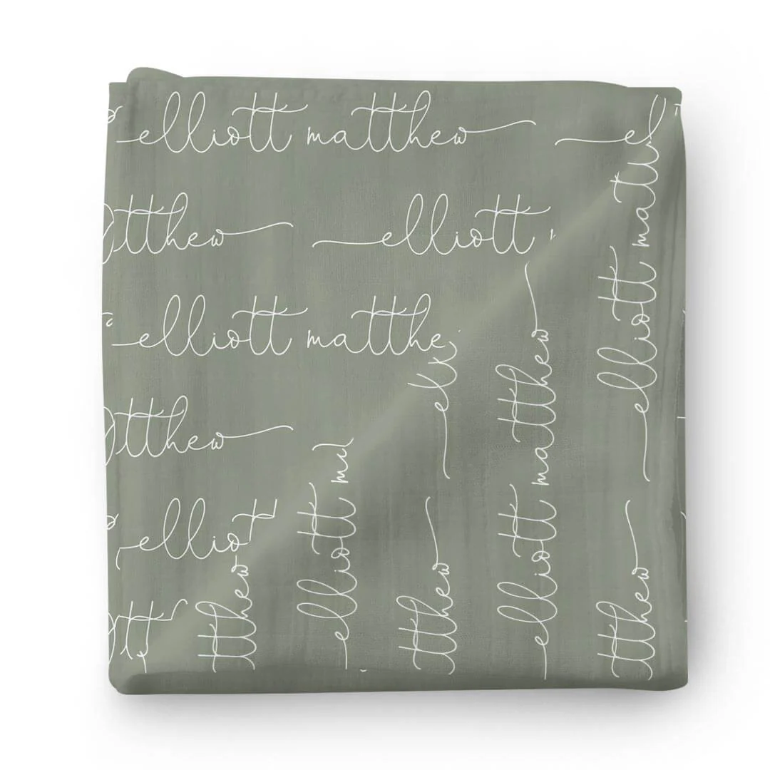 Personalized Eucalyptus Baby Name Swaddle Blanket - Script