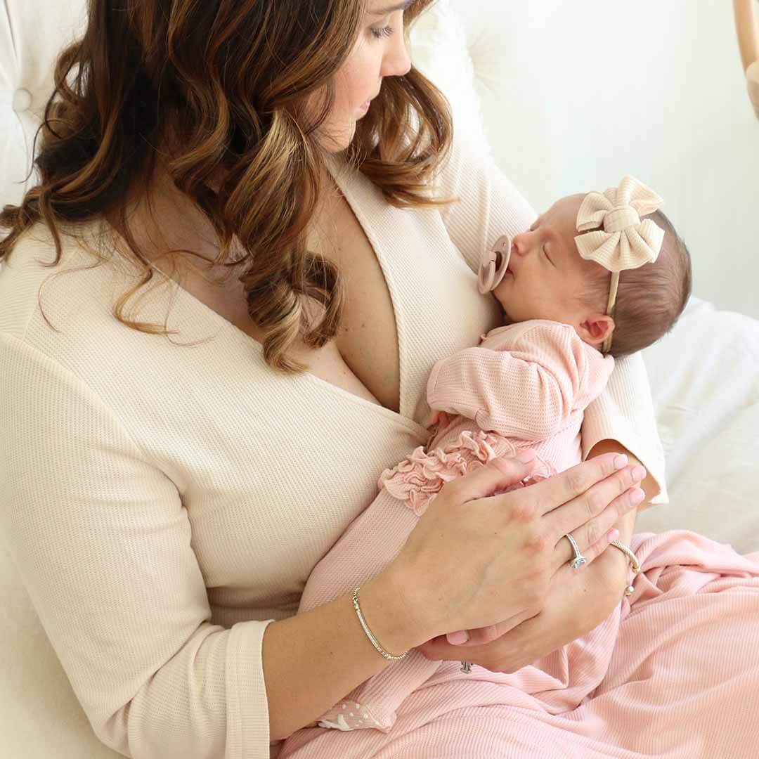 Oatmeal Bamboo Waffle Knit Maternity Robe