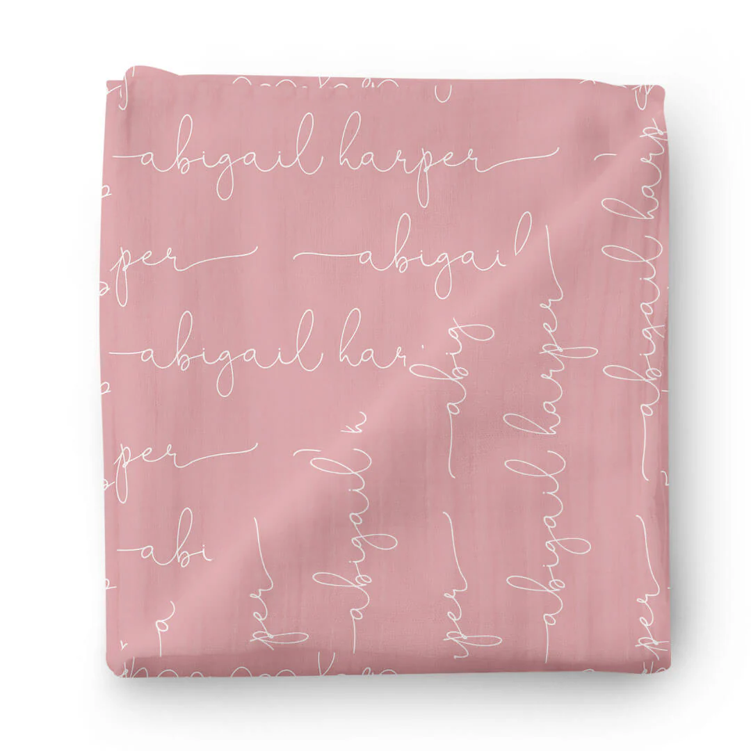 Personalized Vintage Rose Baby Name Swaddle Blanket - Script