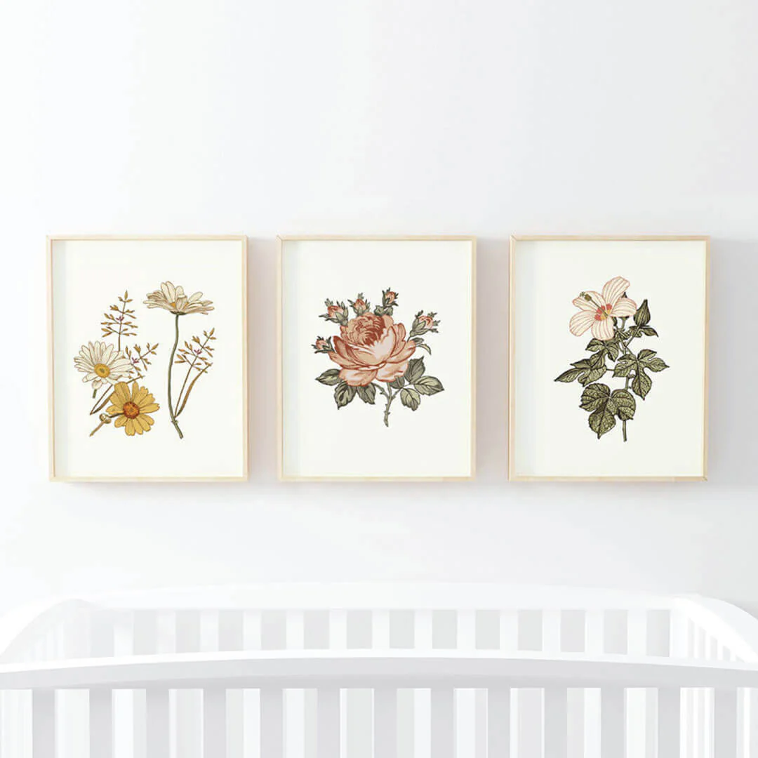 Peyton's Vintage Floral Bundled Nursery Wall Art