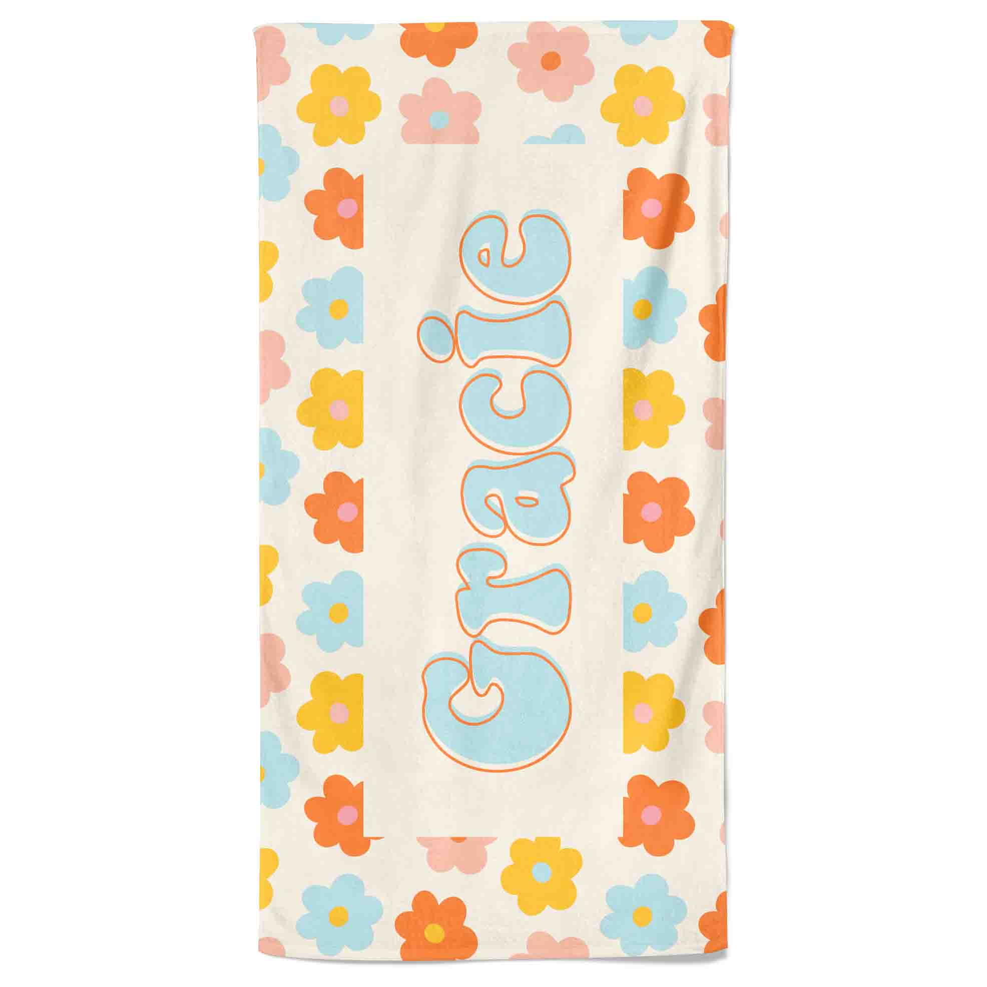 Retro Floral Personalized Kids Beach Towel