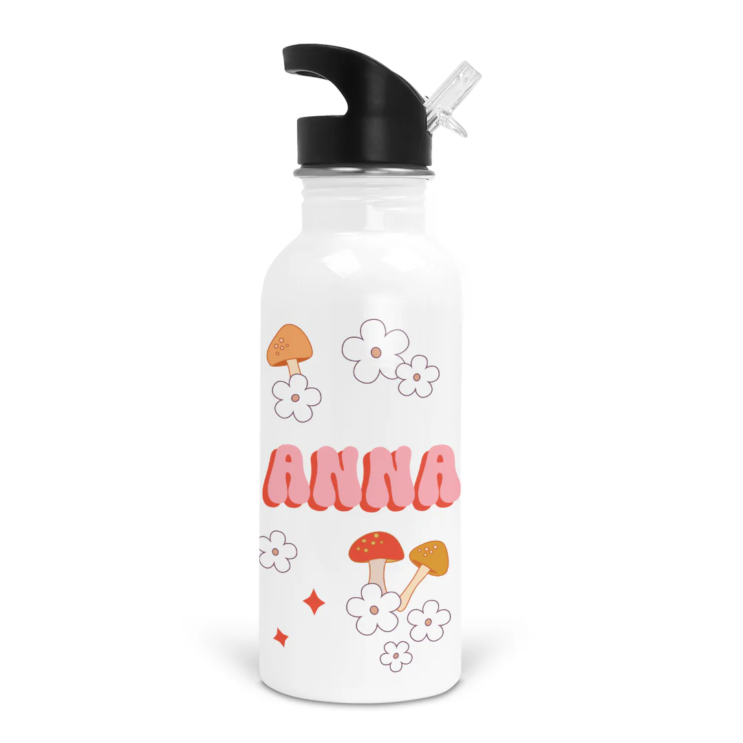 Retro Mushrooms Personalized Kids Water Bottle