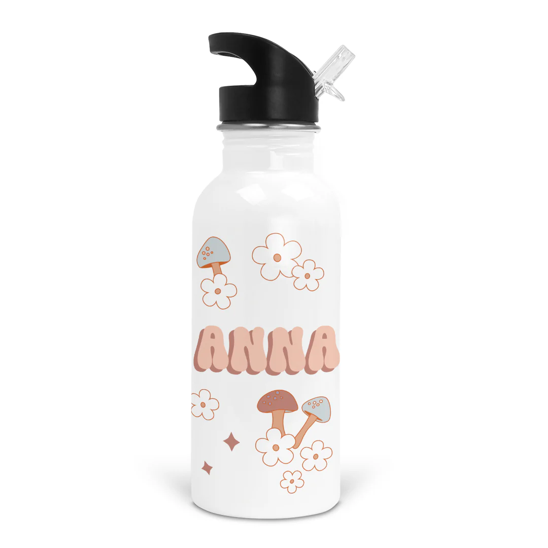 Retro Mushrooms Personalized Kids Water Bottle