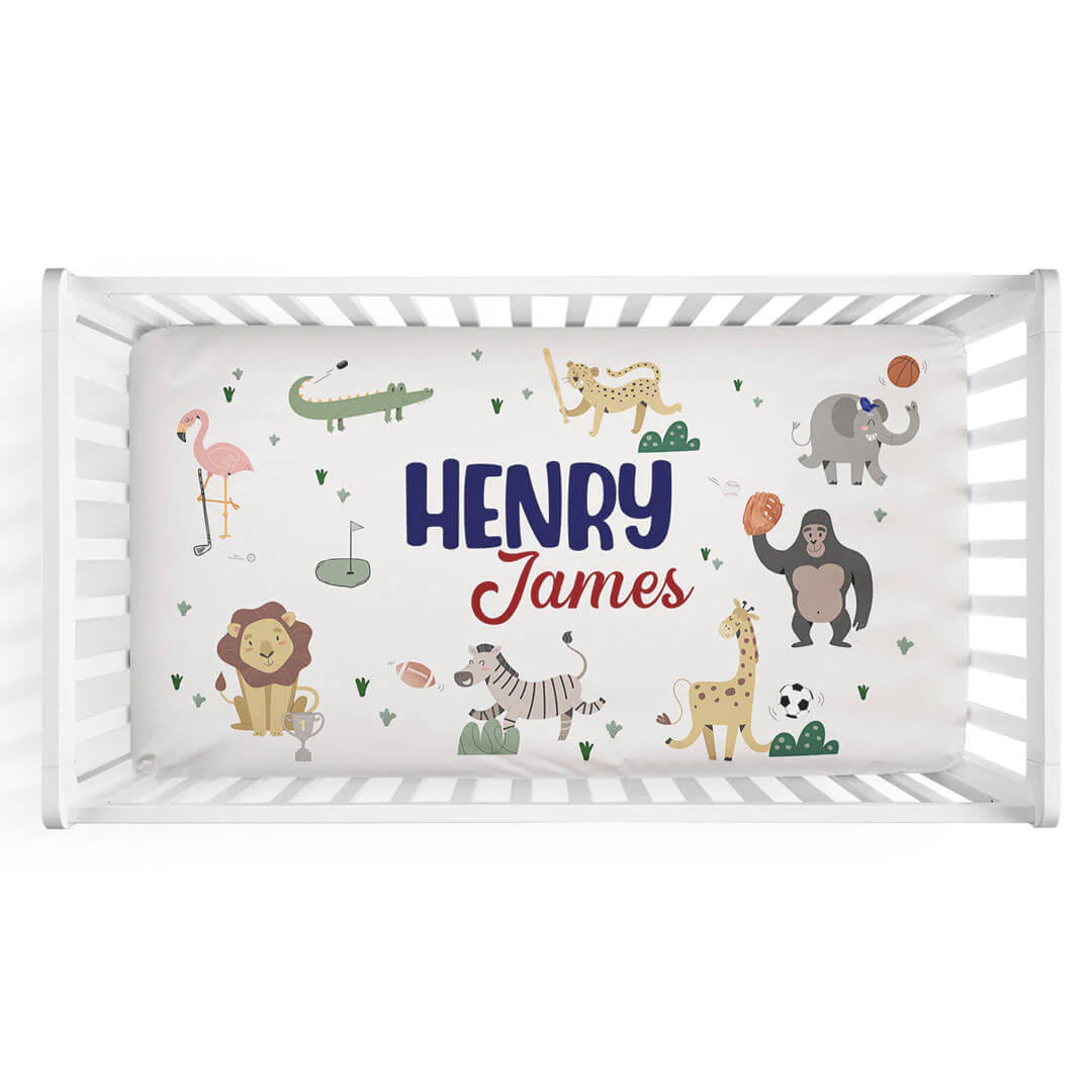 Safari Games Personalized Crib Sheet