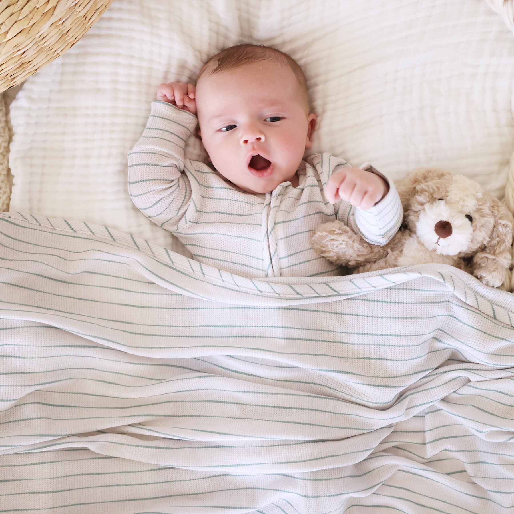 Sage's Stripes Bamboo Waffle Oversized Swaddle Blanket