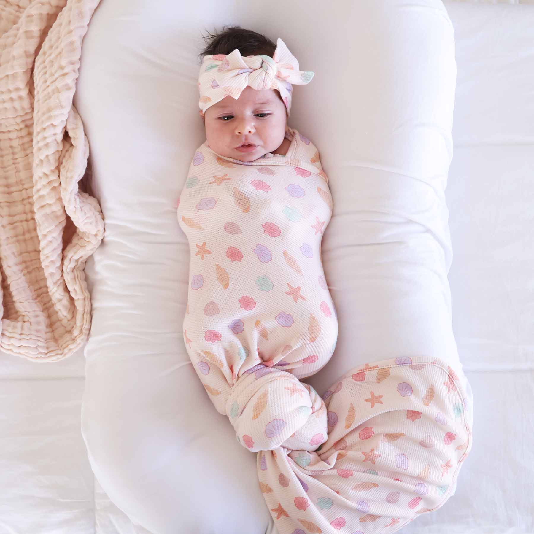 Saltwater Shells Bamboo Waffle Oversized Swaddle Blanket