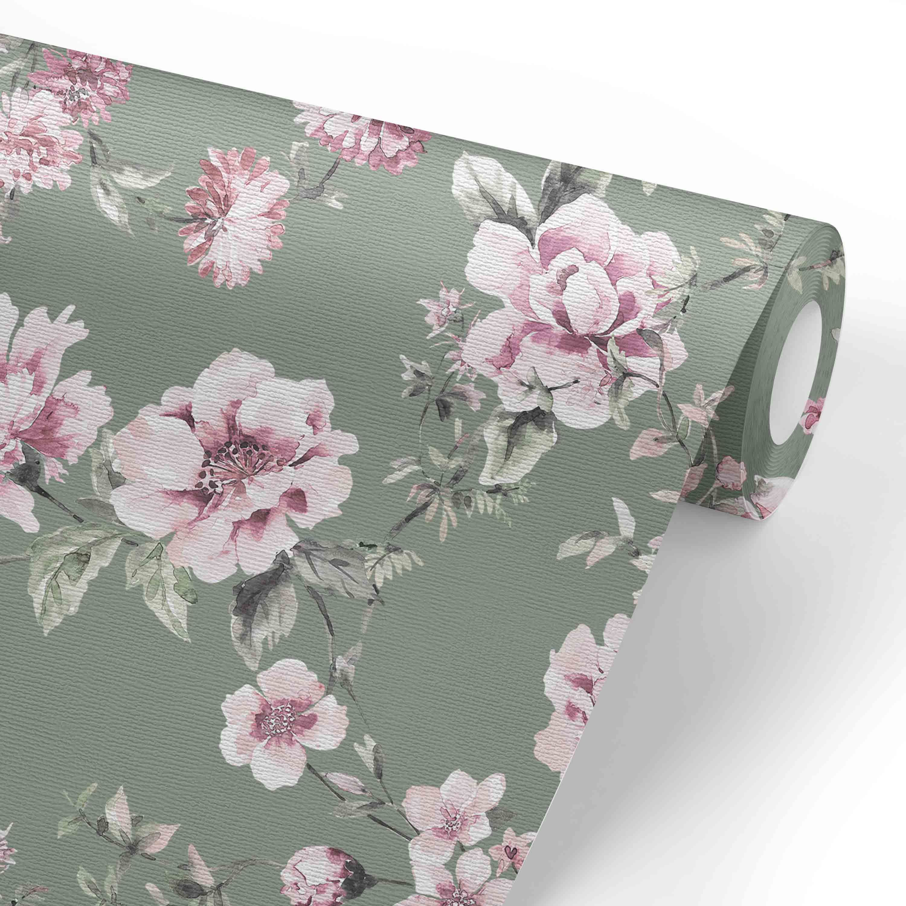 Saylor's Sage & Blush Floral Removable Wallpaper