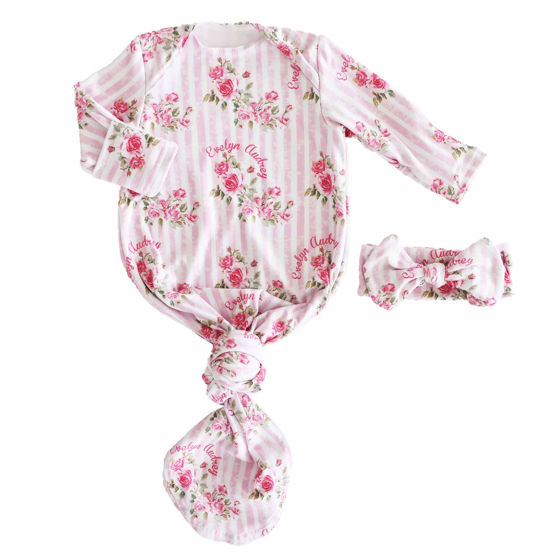 Shabby Chic Personalized Newborn Baby Knot Gown