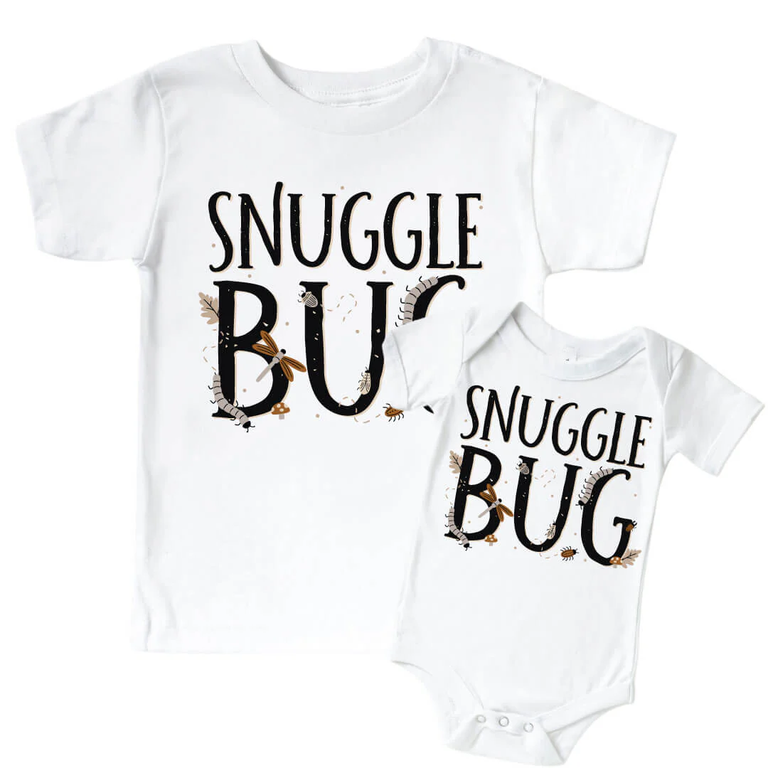 Snuggle Bug Graphic Bodysuit & Kids Tee | White