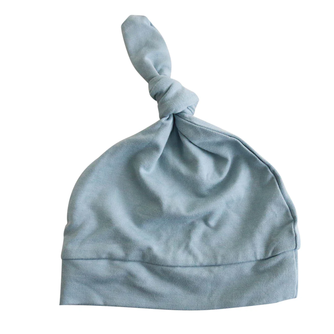 Solid Light Dusty Blue Bamboo Knotted Hat