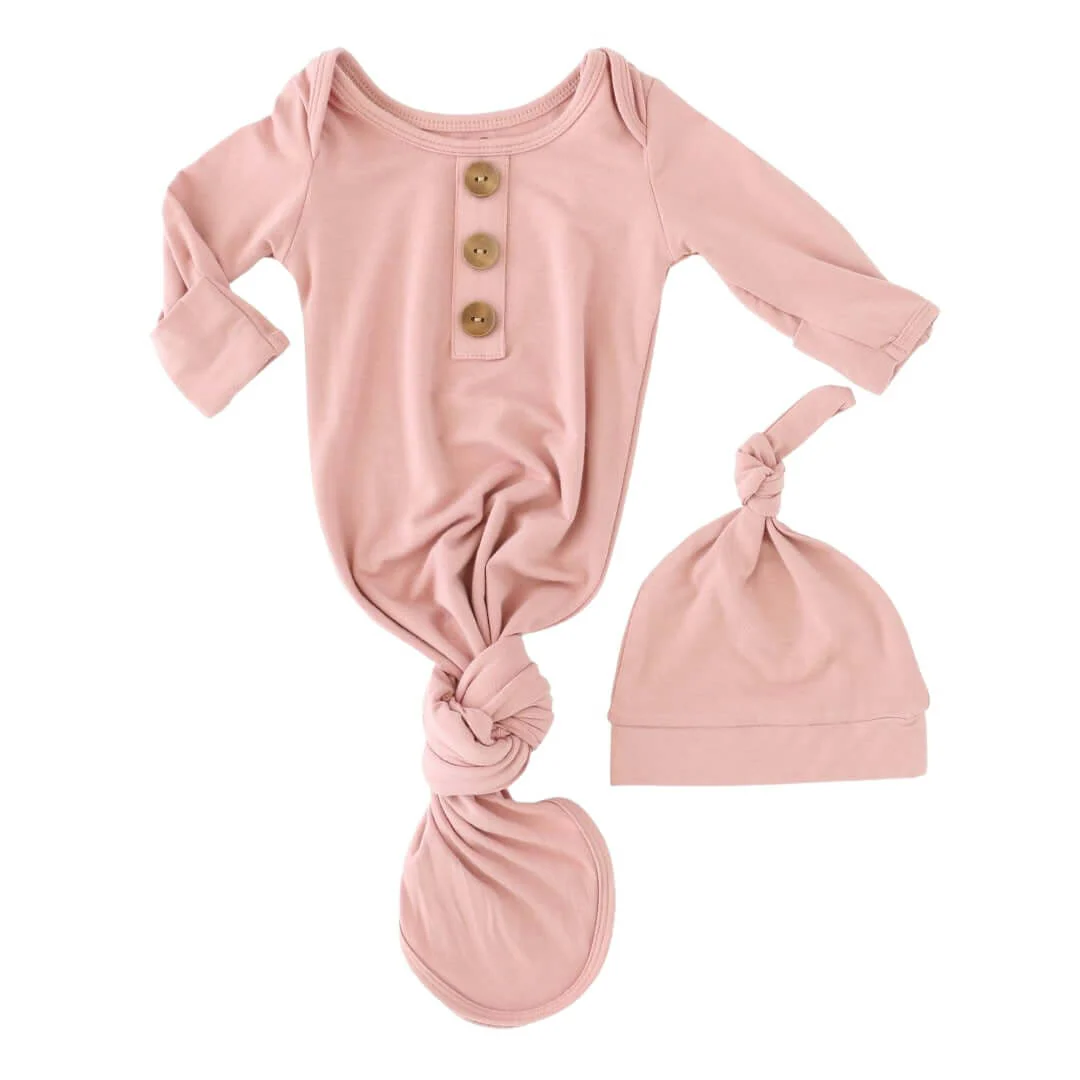 Solid Mauve Bamboo Baby Knot Gown & Hat