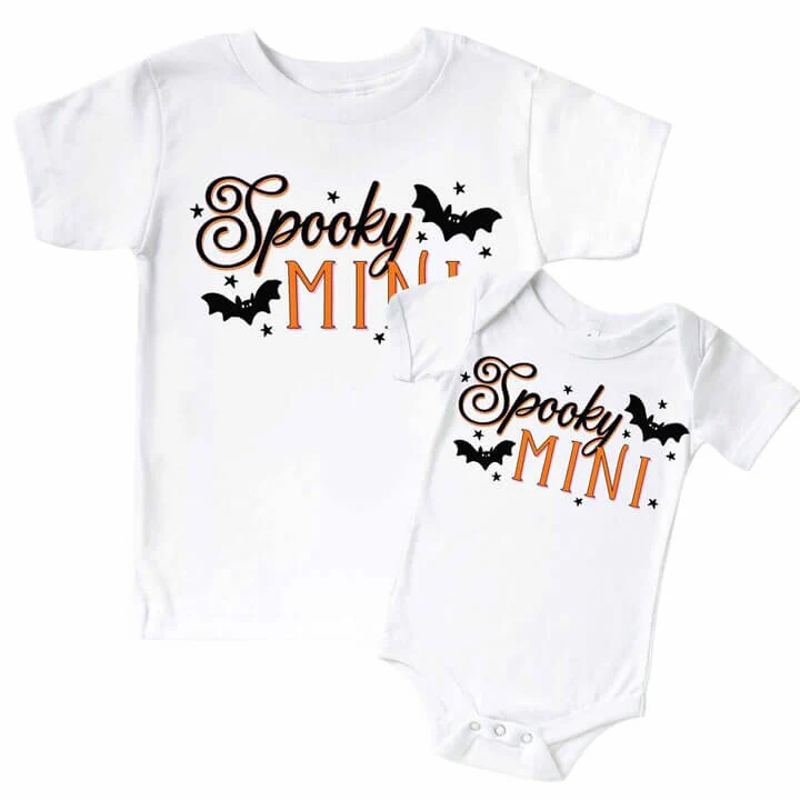 Spooky Mini Graphic Bodysuit & Kids Tee | White