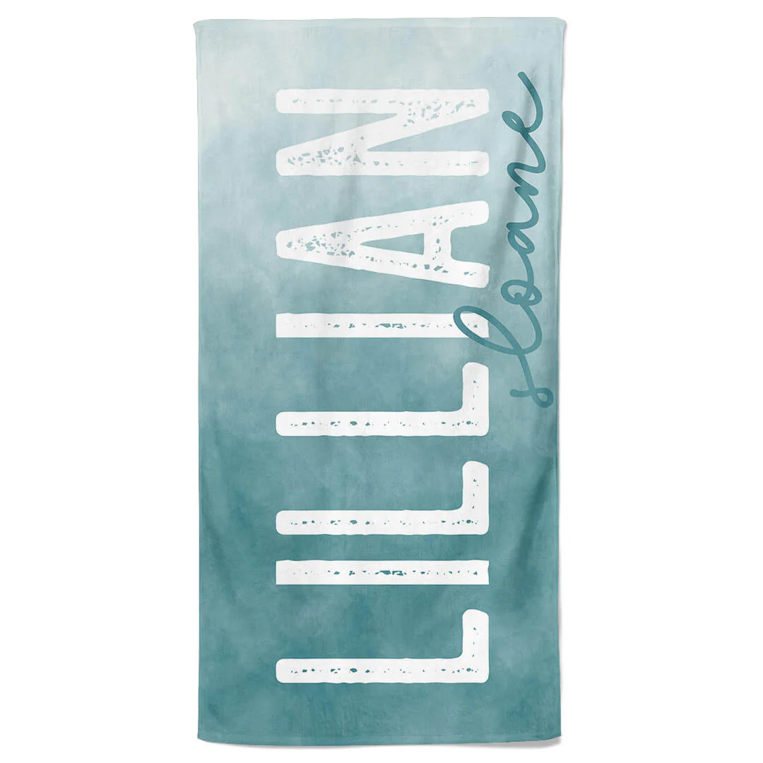 Teal Ombre Personalized Kids Beach Towel