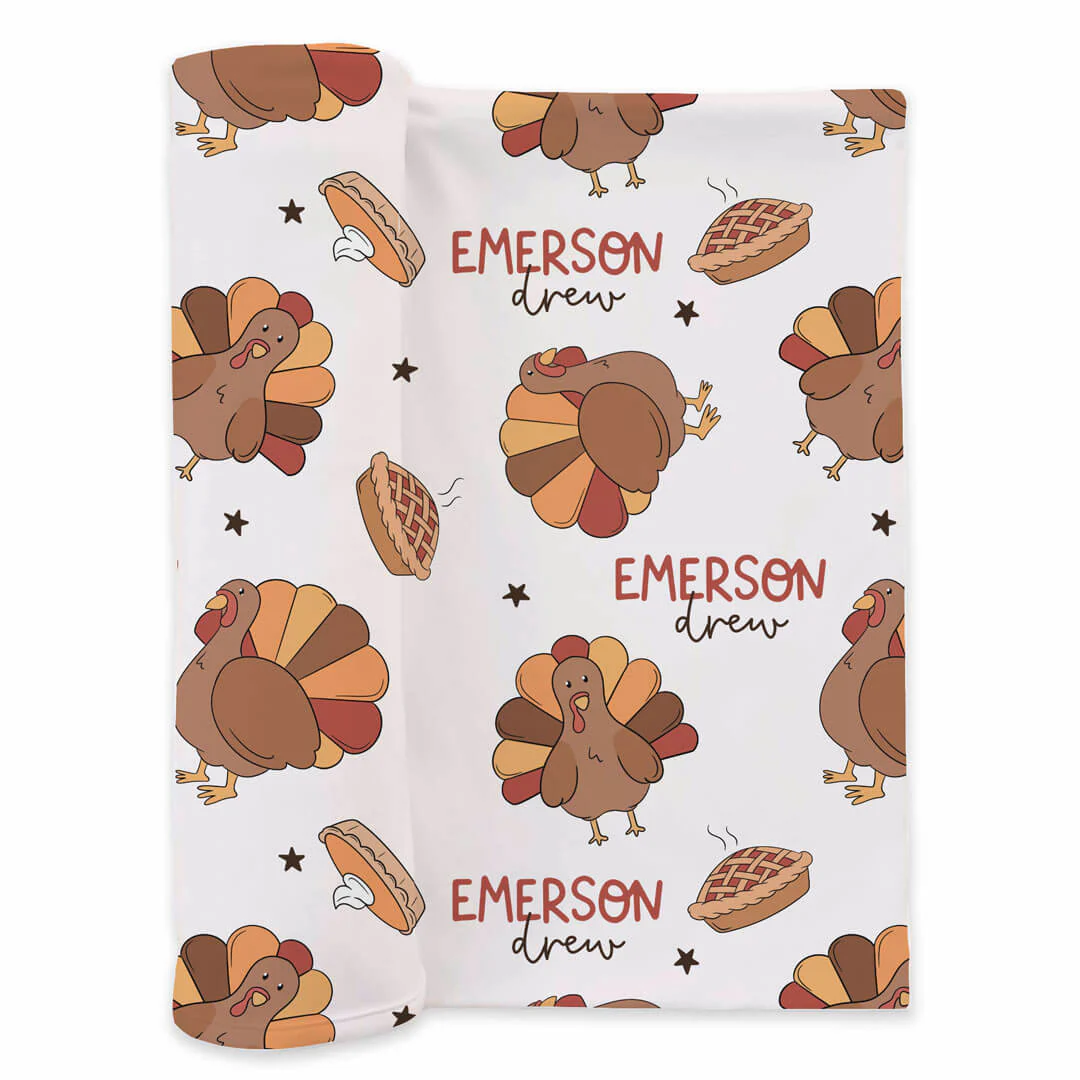 Turkey Treats Personalized Swaddle Blanket