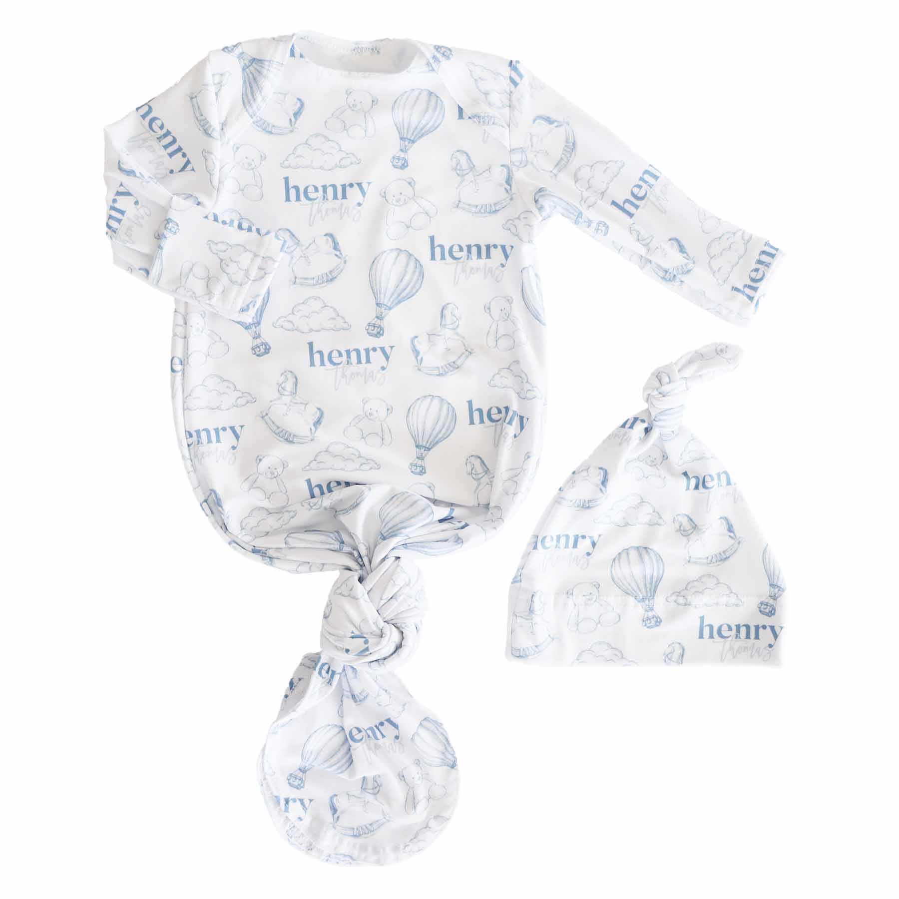 Up In The Clouds Personalized Newborn Baby Knot Gown