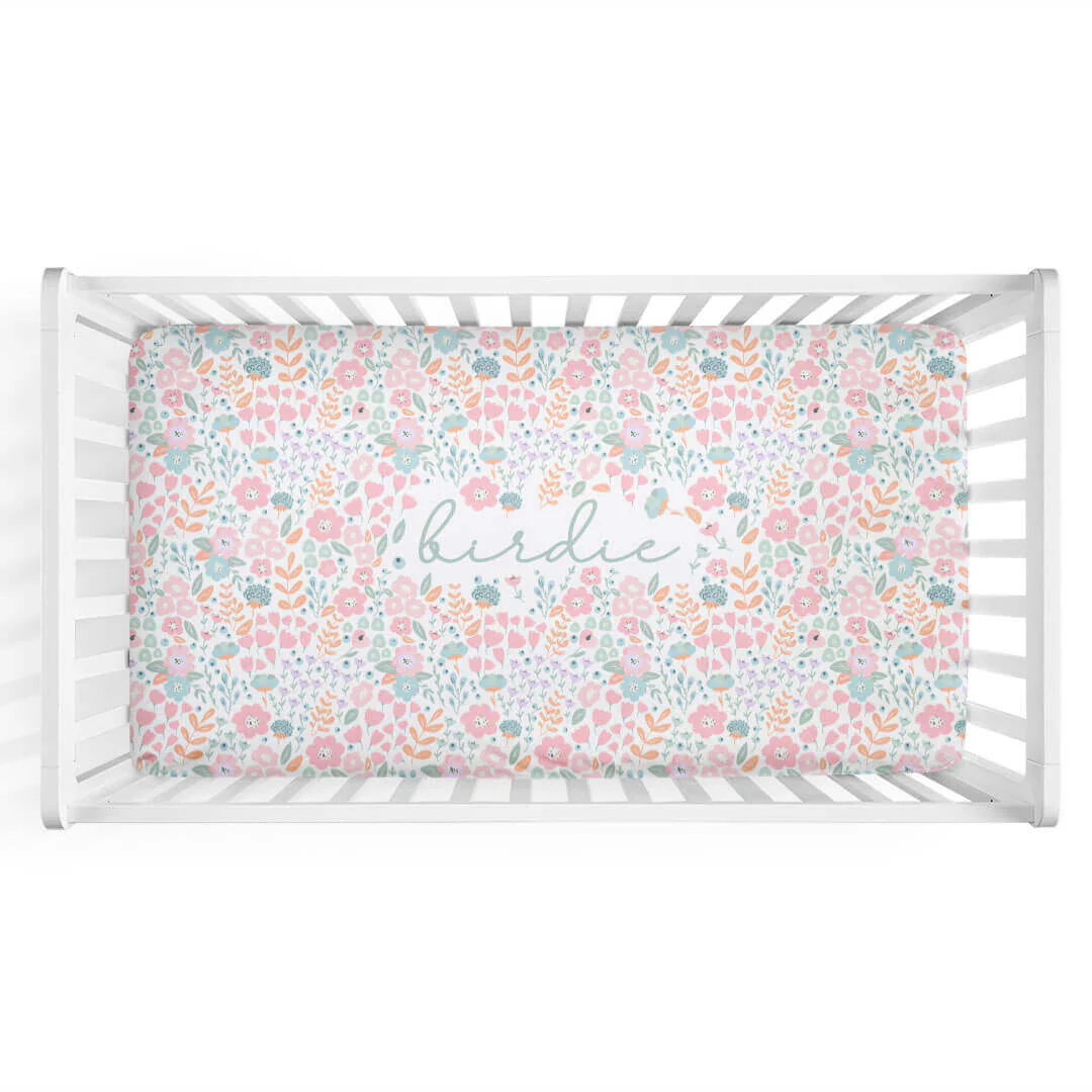 Willow's Whimsy Floral Personalized Crib Sheet